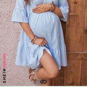 Shein Blue Striped Maternity Dress